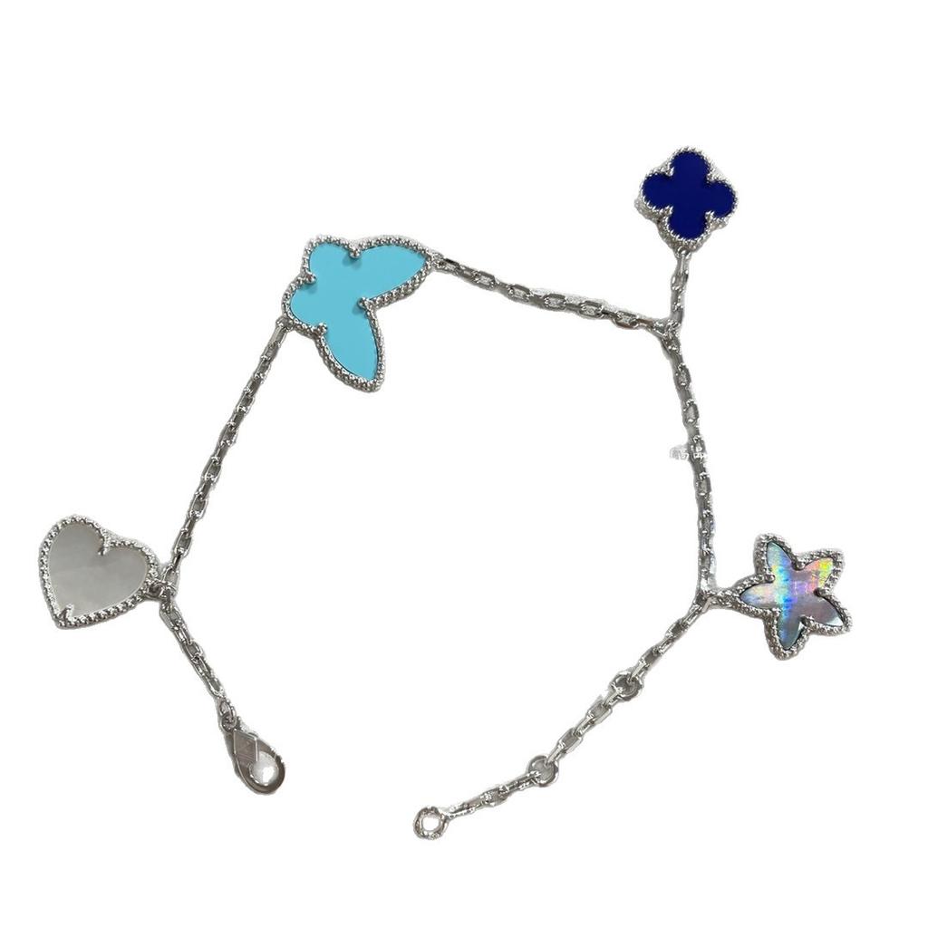 Fortuna Fortunato Bracciale Fiore Oro Bianco Donna V Placcato Oro Rosa 18k Farfalla Quadrifoglio Cinque Fiori CNC