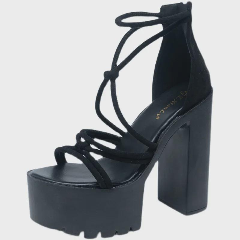 14CM Thick Heel Ultra-High Cross-Toe Open-Toe Sandals, Sizes 34-43, Sexy Height-Enhancing Style