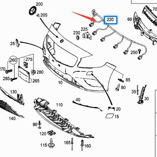 Front Bumper Parking Sensor Wiring Harness for Mercedes-Benz A-Class W176