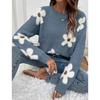 Hooded Round Neck Long Sleeved Sweater with Floral Jacquard Pattern for Autumn Women