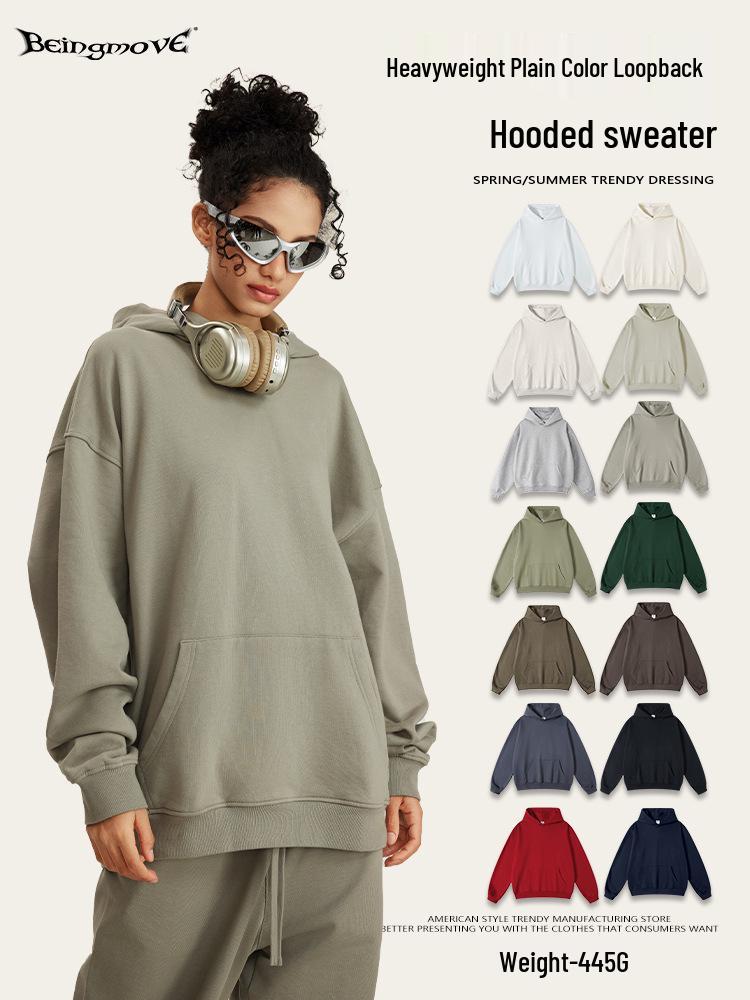 2025 Autumn Men's Basic Heavyweight Terry Cloth Hoodie - Trendy American Brand, Solid Colors, Unisex Design.