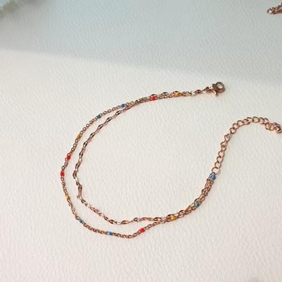 Women's Daily Surgical Steel Two-Line Color Chain Anklet Bracelet
