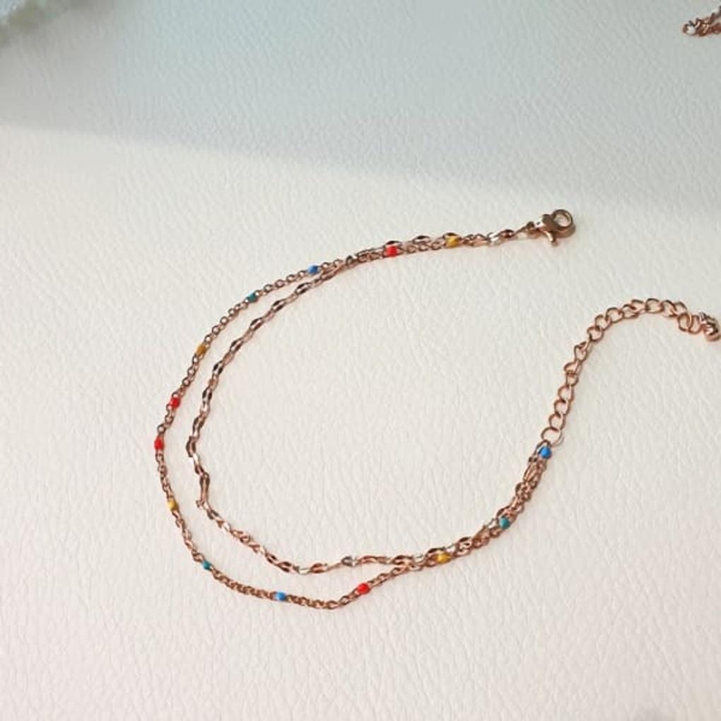 

Women s Daily Surgical Steel Two-Line Color Chain Anklet Bracelet Pink Gold Multi