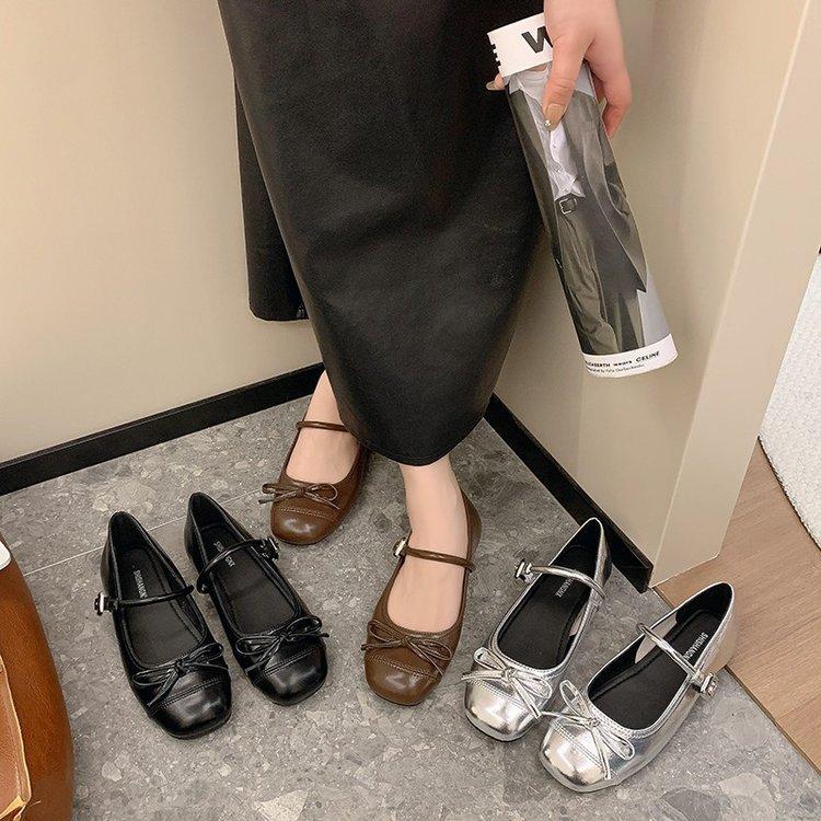 Silver Light Mouth Ballet Flat-soled Single Shoes for Women's 2025 New Summer Skirt French Round Head Mary Jane Shoes