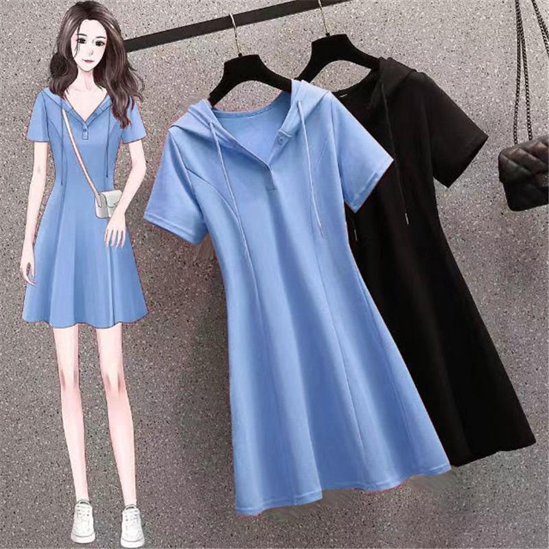 Women's Summer Hooded Dress Short Sleeve A-Line Casual Sports Dress
