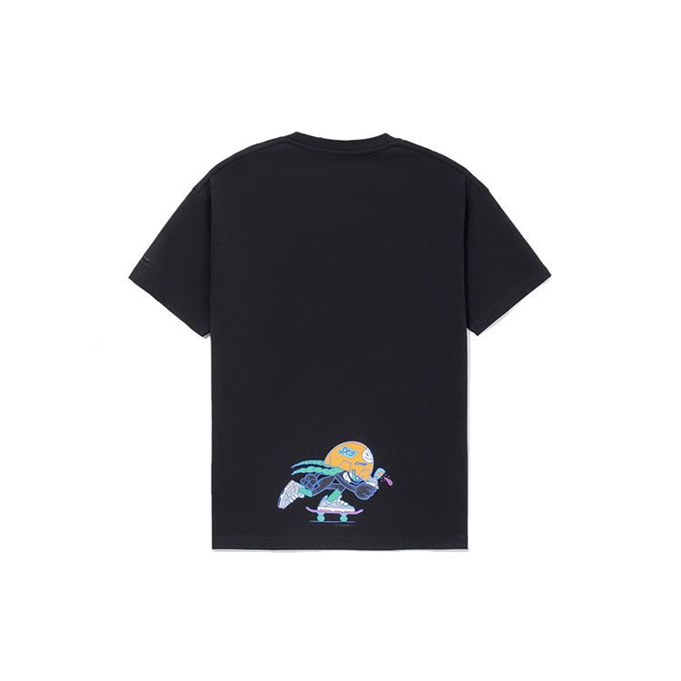 Li Ning X Persue Artist Collaboration Cartoon Pattern Loose Short Sleeve T-Shirt Men Tops Black AHSS063-3