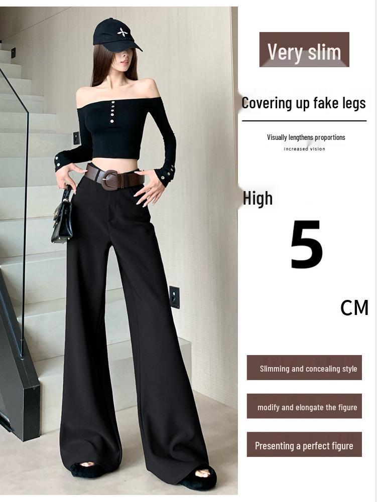 Milk Card Color Women's Wide-Leg Suit Pants, Slightly Flared, High Waist, Drapey, Floor-Length, 2026 Early Spring Fashion.