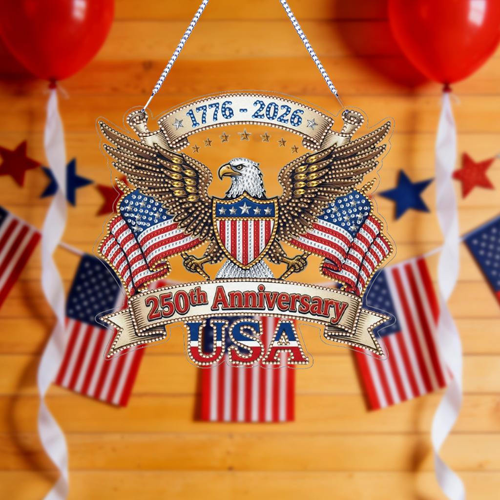 Independence Day Eagle 250th 2D Flat DIY PET Diamond Art Pendant Double-side Pattern Crystal Rhinestone Art Pendants Home Decor
