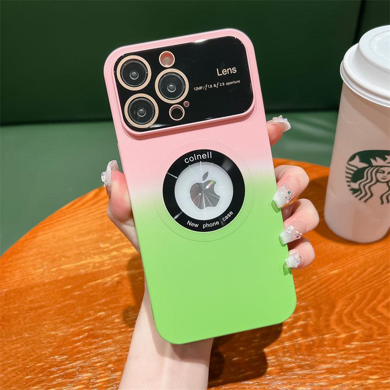 For Magsafe Large Window Camera Protection Case For iPhone 14 12 11 13 Pro Max Plus Logo Hole Magnetic Gradient Color Soft Cover