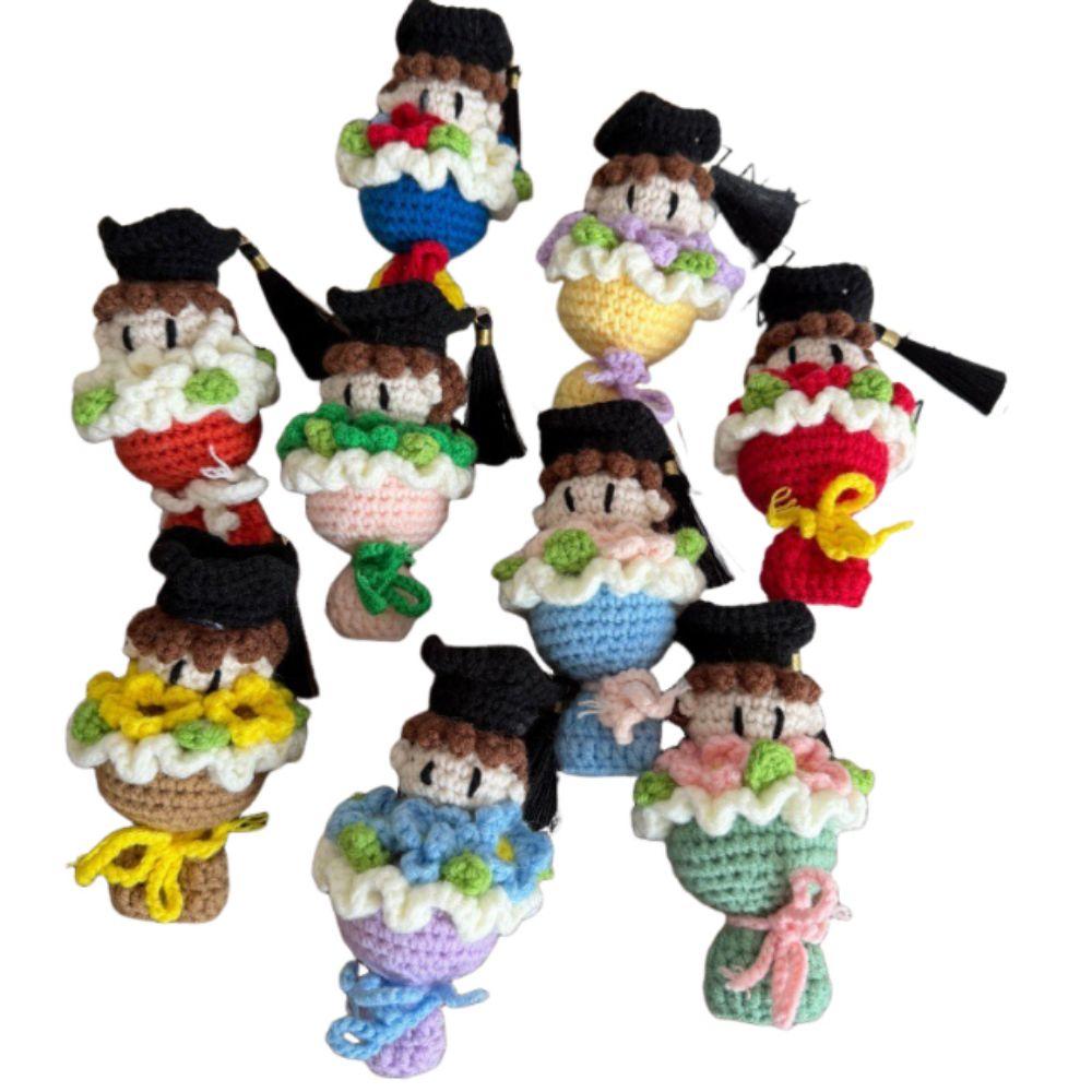 Cute Crochet Bouquet Funny Handheld Flower Doll Doctor Hat Bouquet Doll  Students Gift