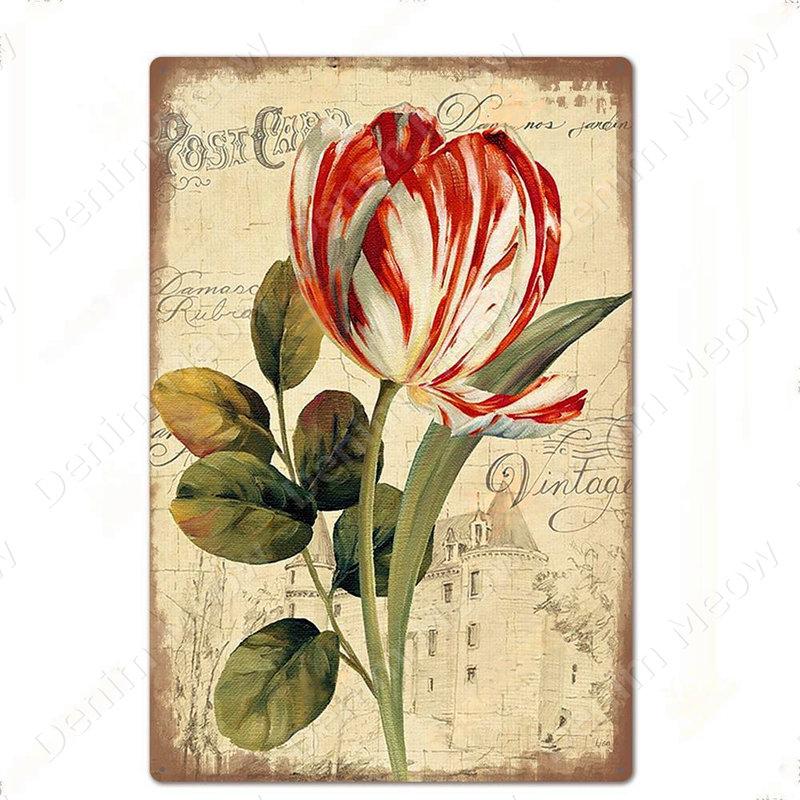 Blumen Retro Metallschild für Hinterhof Schlafzimmer Dekorationen, Rosen Wandkunst Poster, Lavendel Vintage Blechschild, Liebesgeschenk für Frau