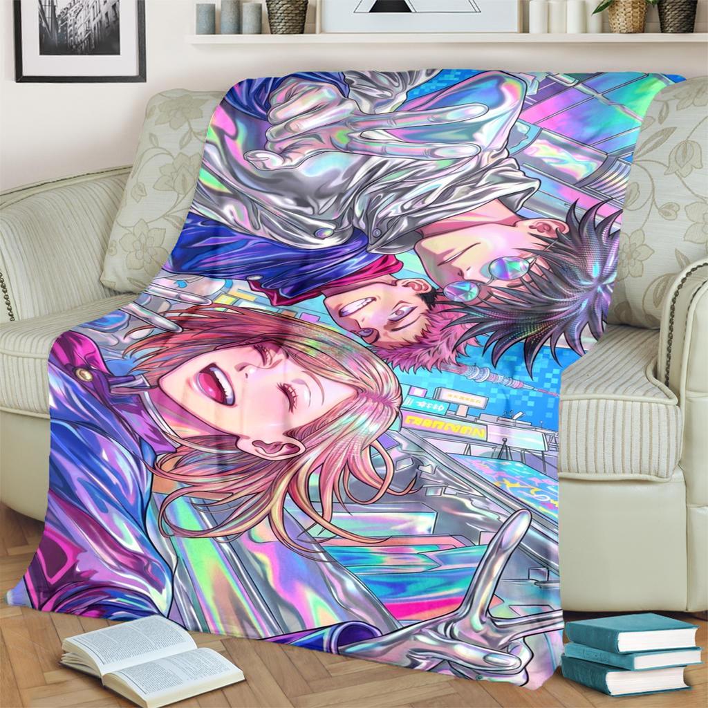 Warm Soft Blanket Jujutsu Kaisen Print Flannel for Bedrooms, Sofas, Beds, Chairs, Picnics, Travel