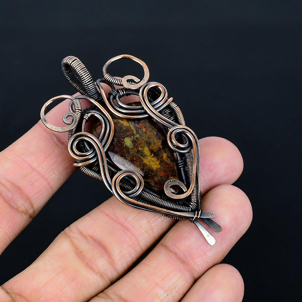 Seam Agate Pendant Gemstone Handmade Jewelry, 999 Copper Wire Wrapped Pendant, Gift For Wife Jewelry