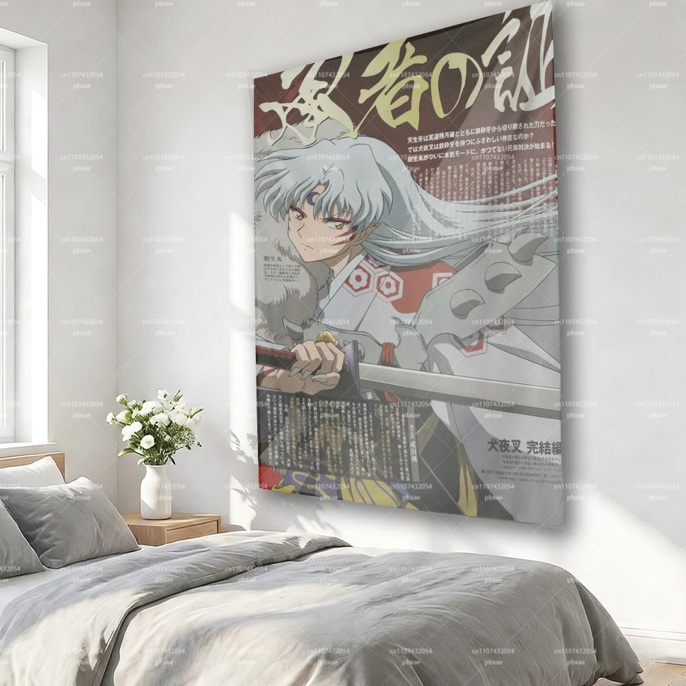 1PC Inuyasha Sesshomaru Tapestry Vintage Anime Manga Wall Hanging Japanese Retro Print Decor for Bedroom  Living Room Printed