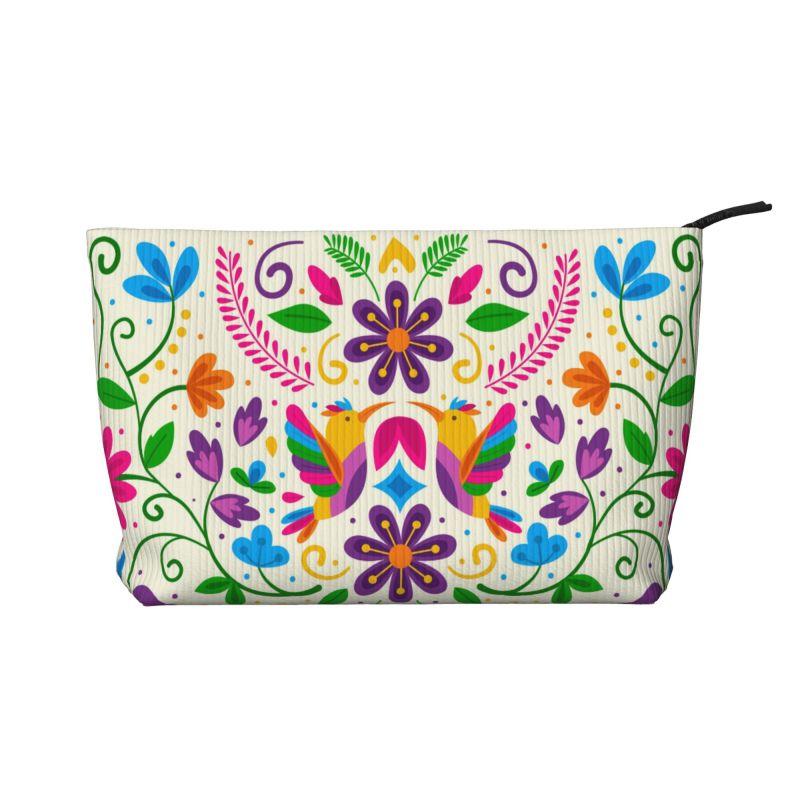 Mexican Flowers Floral Art Print Cosmetic Bag Women Portable Makeup Bag Organizer Case Beauty Storage Toiletry Bags