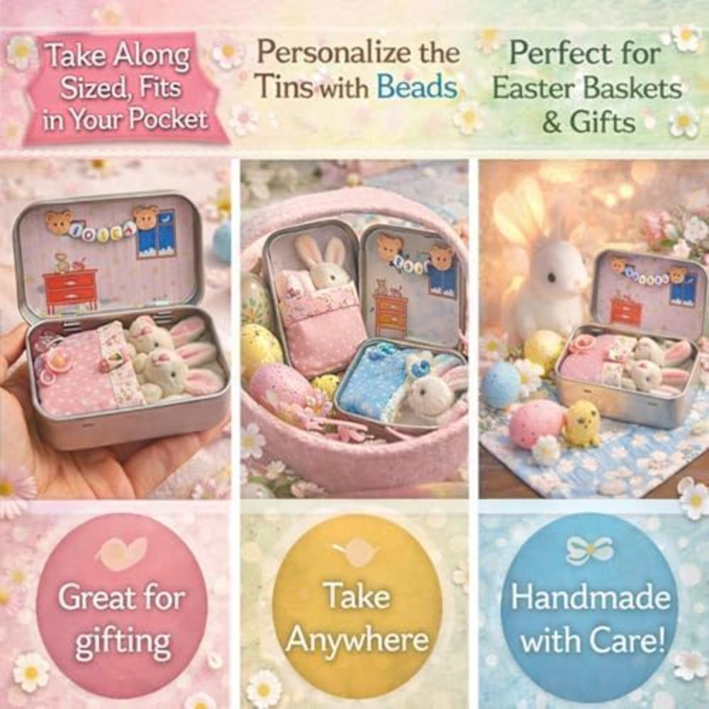 Little Pocket Bunny, Easter Basket Stuffer, Bunny in a Tin Box, Bunnys Hugs in Box, DIY Pet Bunnys Adoption, Easters Baskets Decorative Boxes