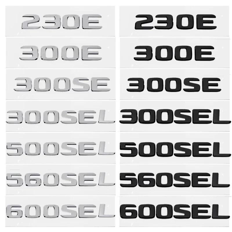 3D ABS Zadní kufr auta Písmenný znak Číslo karoserie Znak Samolepka pro Mercedes Benz 230E 300E 300SEL 300SE 500SEL 560SEL 600SEL