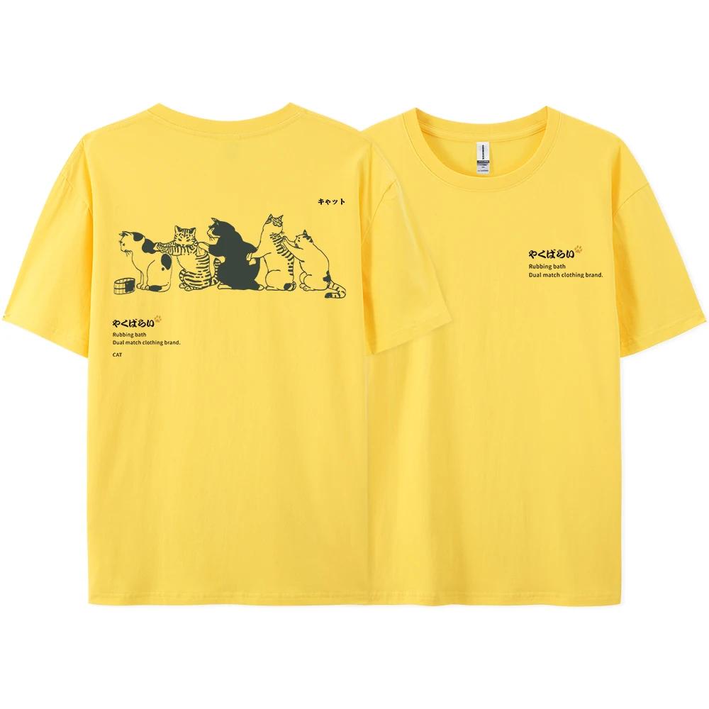 Japan Harajuku Queuing Cat Fun Printing Women'sT-Shirts Loose Oversized Short Sleeve Fashion Casual Clothing Soft  Hip Hop Tees