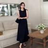 Local style black sleeveless vest dress children's summer new coffee break French temperament loose dress