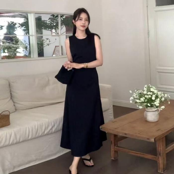 

Local style black sleeveless vest dress children s summer new coffee break French temperament loose dress XL чорний