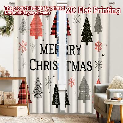 2pcs, 2D FLAT PRINTING Curtains (Without Rod) Plaid Forest Minimalist Holiday Curtains Versatile Fabric Curtains Decorations