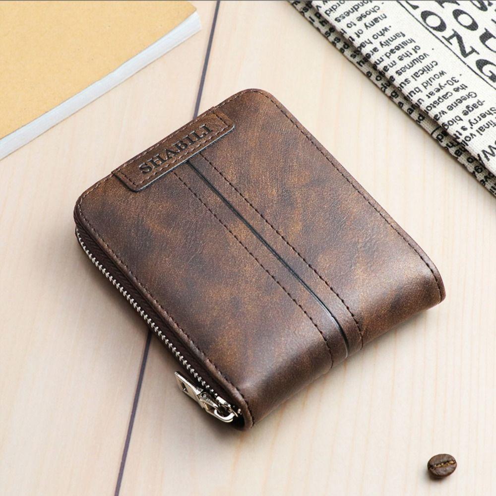With Zipper Men Short Wallet Multiple Card Slots Business Coin Purses Vintage Card Holder  Boy