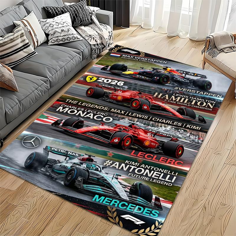 Ковер с рисунком Формулы-1, 2026 F1 Legends Верстаппен Хэмилтон Леклерк Антонелли Печать автомобилей, Декор гаража для фанатов автоспорта, Нескользящий коврик