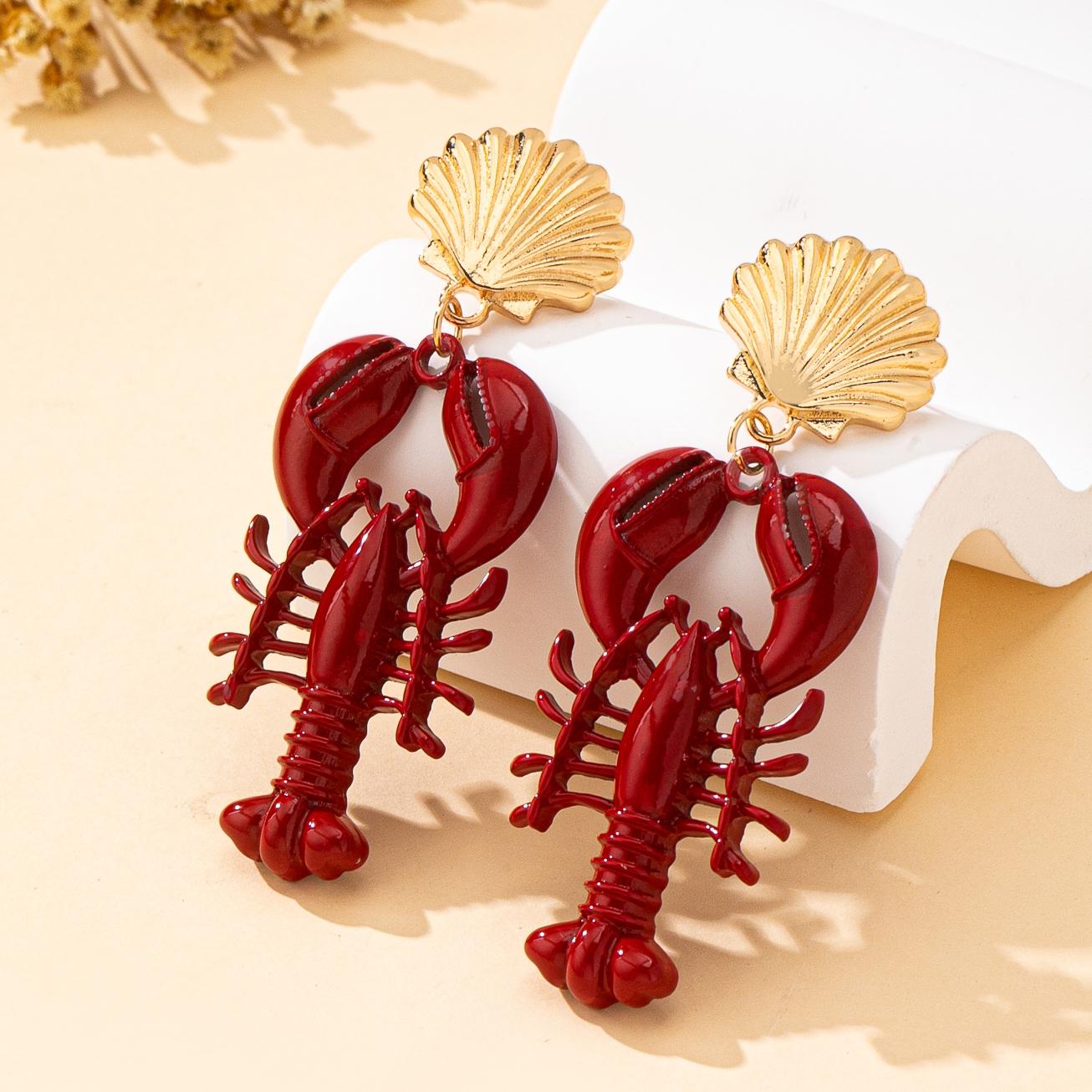 

Women s Earrings, Creative and Exaggerated Red Lobster Shell Earrings, Suitable for Parties, Vacations, or as a Gift красный