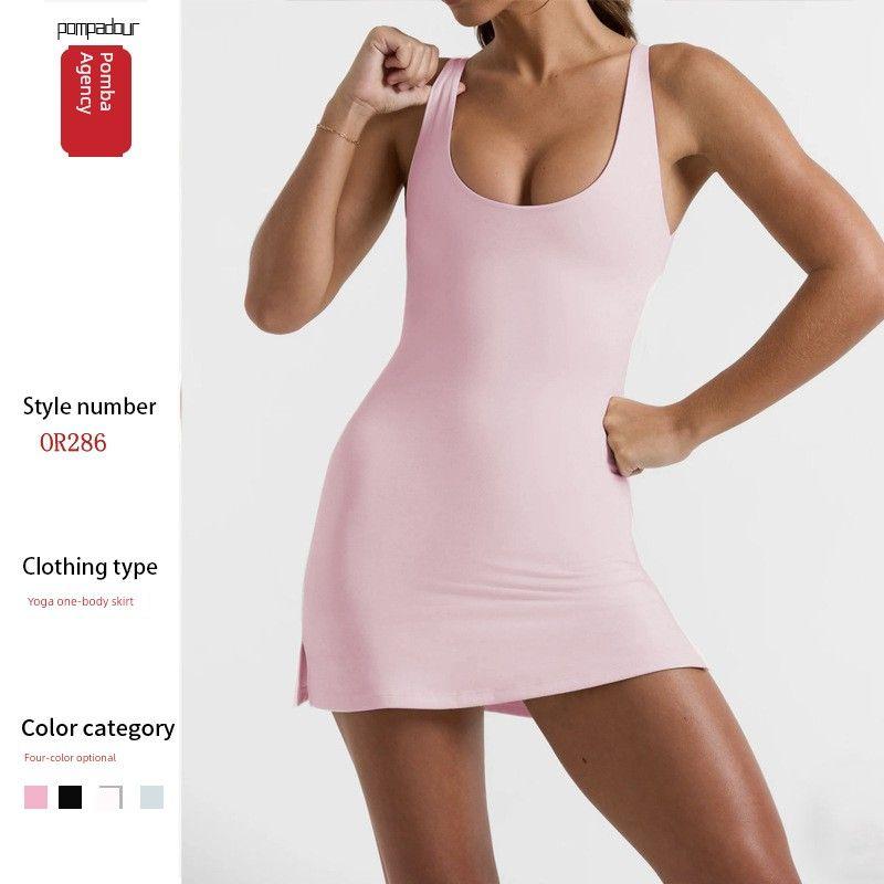 Foreign Trade European and American New Yoga Jumpsuit Running Yoga Backless Anti-exposure Bottoming Quick-Drying Sports Tennis Skirts