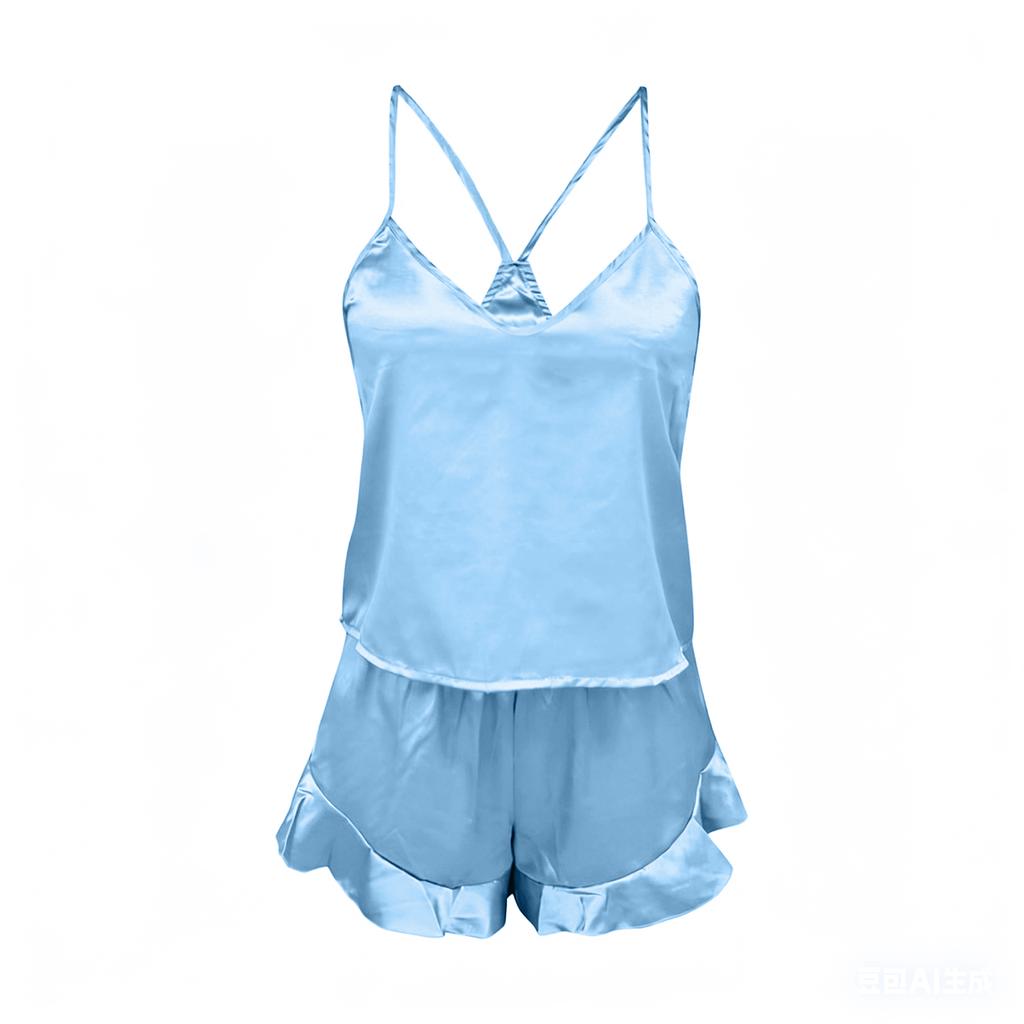 Women's Fashion Loose-Fit Strapless Sleeveless Top And Shorts Set Casual Pajama Set