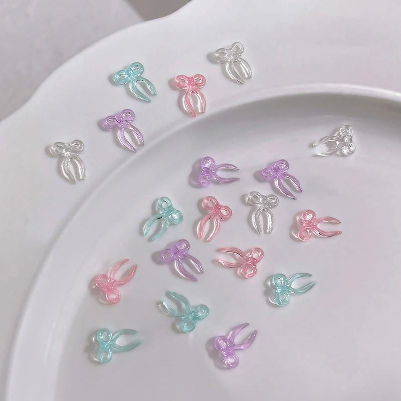 50Pcs Transparent Colorful Ribbon Bows Nail Art Decorations Accessories Minimalist Jelly Bowknot Resin Nail Charms Diy Crafts