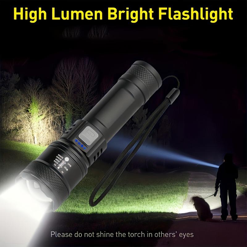 Telescopic zoom flashlight with built-in rechargeable handheld home safety lighting, durable structure, emergency preparation, essential for camping