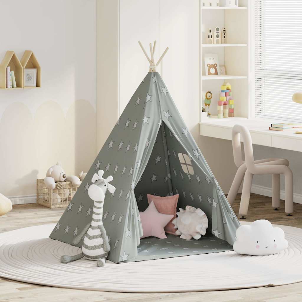 vidaXL Kinder Tipi-Zelt mit Tasche Polyester Grau 115x115x160 cm graue