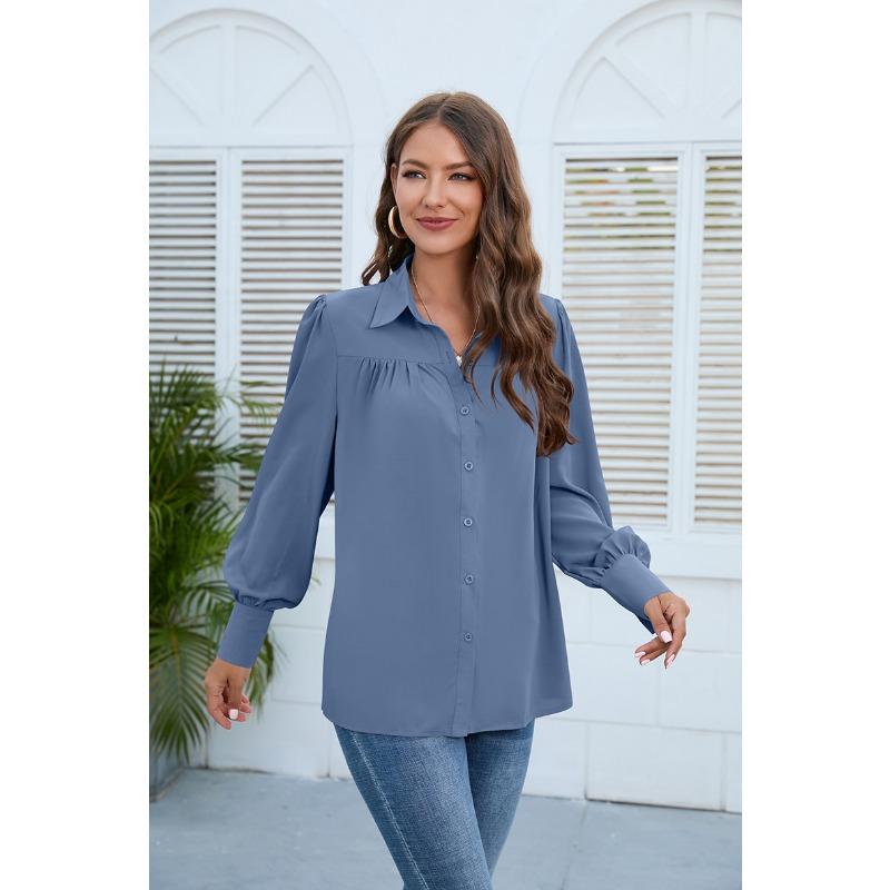 Spring and Autumn Women's Shirt Pleated Long Sleeve Blouse Tops Temperament Elegant Plus Size
