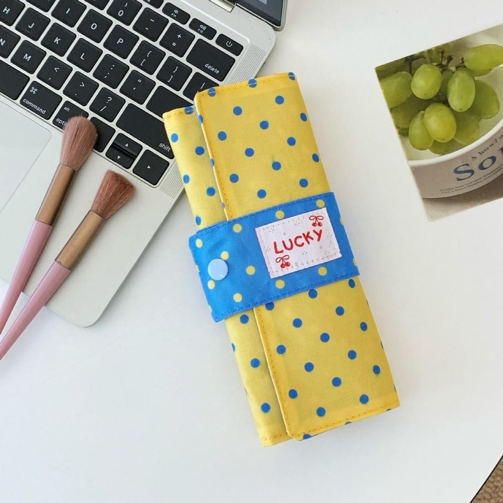 Canvas Cosmetic Tools Storage Roll Foldable Multipurpose Penbag Polka Dot Makeup Brush Bag Women