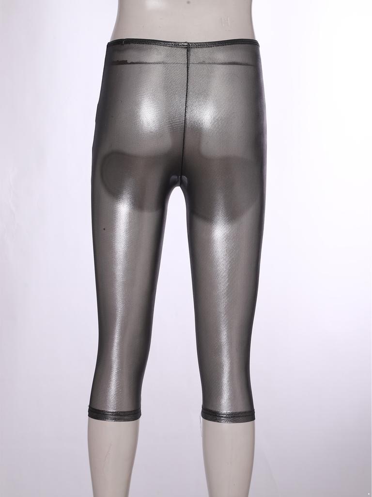 S-XXL Pantalons Capri Brillants Taille Haute pour Femmes Collants Semi-Transparents Pantalons de Plage pour Boîte de Nuit Raves Fête