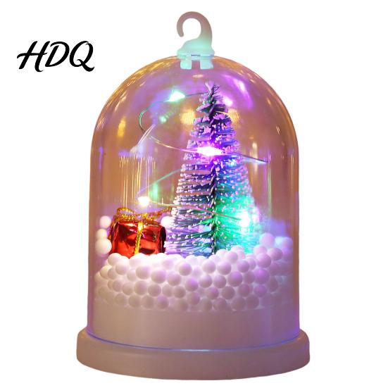 Portable Festive Night Lamp Christmas Tree In Dome with LED Light Mini Cedar Light Up Cute Winter Home Decor Ornament Battery Powered Decorative