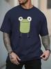 Unisex O Neck Tee Big Eyes Cartoon Frog Cute Animal Print Cotton Short Sleeve Loose Summer Breathable Daily Casual Basic Wear Top