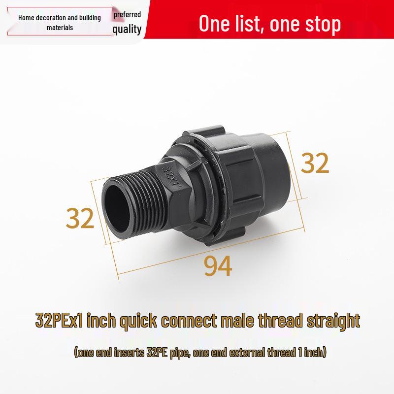 PE Direct Quick Connect Male & Female Thread Repair Joint 20-25mm Plumbing Fittings for Tap Water Pipes