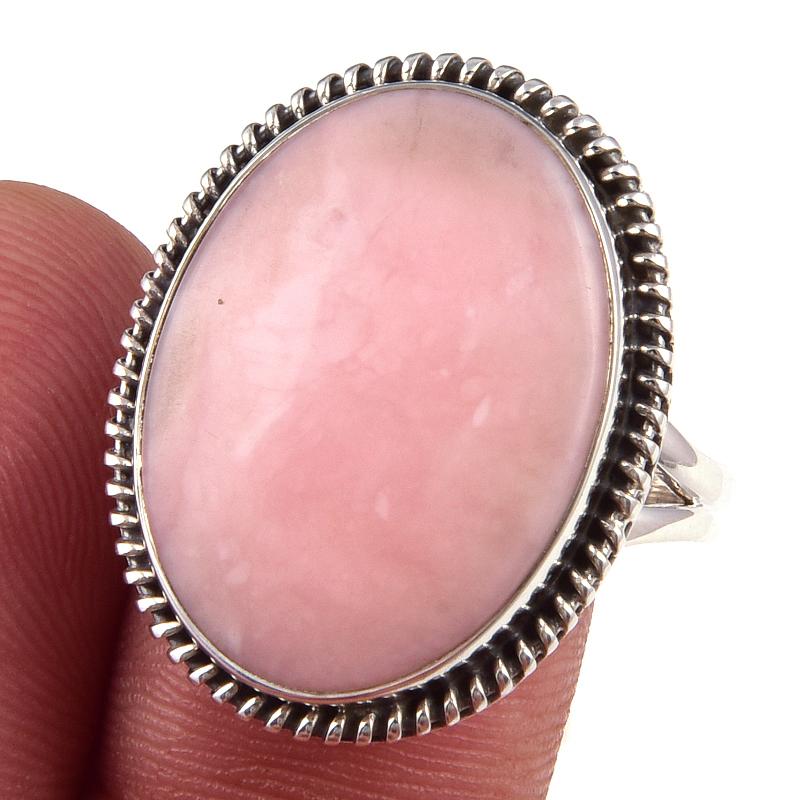 

Natural Pink Opal Gemstone Handmade 925 Solid Sterling Silver Ring Size 10 k1b41
