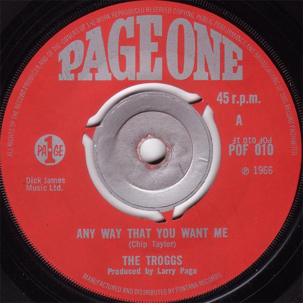 

7inch Record TROGGS Any Way That You Want Me POF010 Page One 1966 UK Rock Used