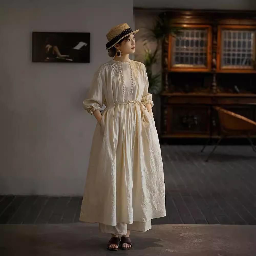 Women s Summer Retro French Tussah Silk Long Dress M