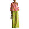 1116 Estate europea e americana nuovo colore pois off-the-shoulder elegante completo pantalone due pezzi per donna