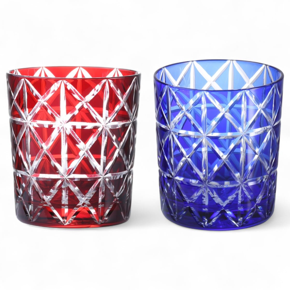 

Mizukage Kiriko Pair of Rocks Diamond Red with Bottom Bisho J-kitchens Glasses, 80xH90mm, 280cc, Pattern, & Blue, Engraving, (Current Model)