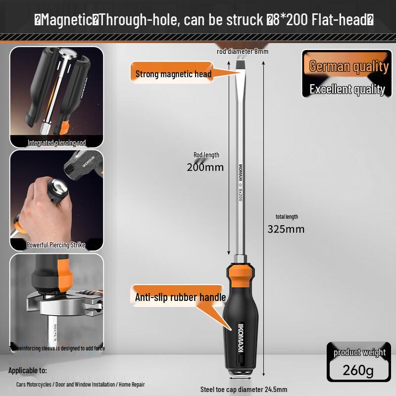KOMAX Heavy-Duty Magnetic Impact Flathead Screwdriver