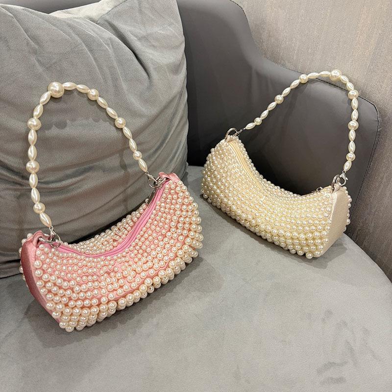 Women's Bag Pearl Handmade Woven Semi-circular Ladies Handbag High-end Party Banquet Bags