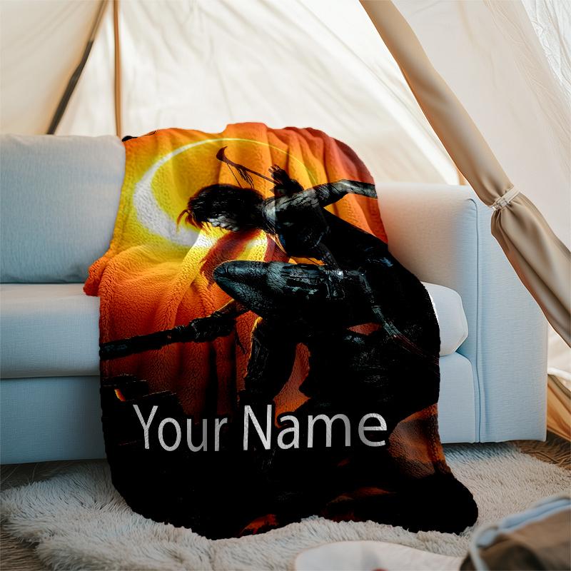 Pătură Imprimată Personalizată cu Nume - Tematică Tomb Raider - Perfectă pentru Canapea, Pat, Călătorii și Utilizare în Aer Liber | Lavabilă la Mașină, Confortabilă și Durabilă.