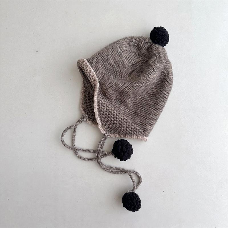 Winter Knitted Earflap Hat for Baby Cute Pompom Toddler Ear Protection Cap Korean Solid Color Kids Boy Girl Beanie Bonnet