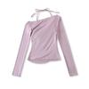 Autumn 2025 Women's Lace Trim Halter Neck Off-Shoulder Slim Long-Sleeve T-Shirt