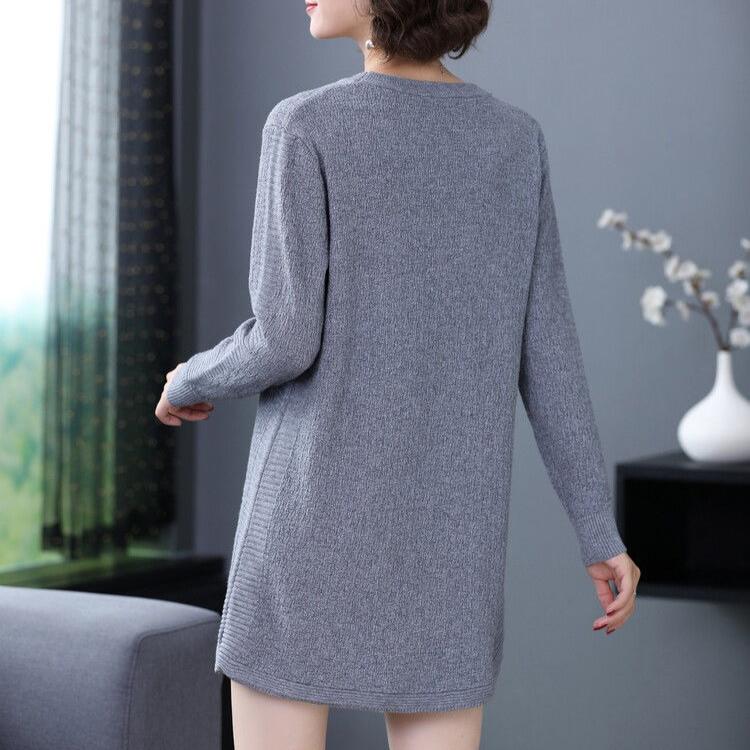 Mid-length Sweater Dress Solid Color Loose Knitted Sweater for Women Casual Long-sleeved Pullover Autumn and Winter